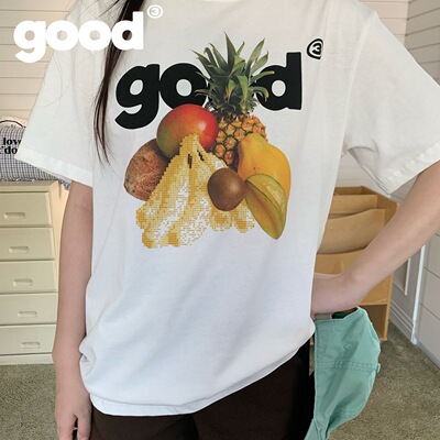 美好商店MeihaoStore多彩水果good马赛克静物印花基础短袖T恤