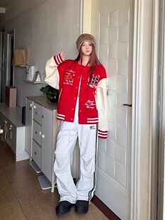 BIPOLAR断开字撞色棒球服夹克美式刺绣复古运动外套上衣男女同款