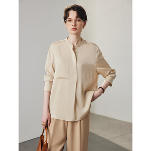 真丝衬衫女宽松阔版纯色长袖通勤桑蚕丝上衣ML-354