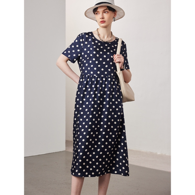 短袖真丝连衣裙女2024春夏新款宽松大码斜纹绸100%桑蚕丝MH-028