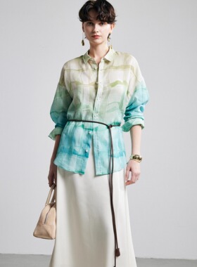 苎麻印花衬衫M-006J