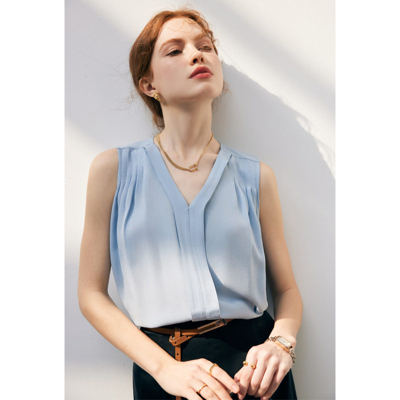 无袖真丝上衣2023新款19姆米通勤