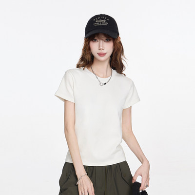 正肩简约百搭白色T恤女20
