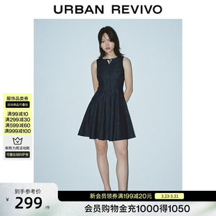 UR2026夏季 女装 休闲系带牛仔无袖 V领连衣裙UYY860093 新款