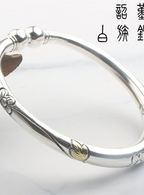 复古国风图案纯银手镯女梅花原创设计999雪花足银彩色银杏叶清新