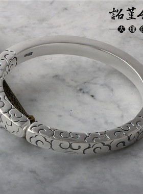 情侣银镯子银999祥云男手镯手工定制手镯实心四方刻字女开口雪花