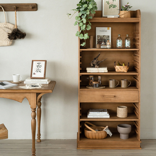 润家家居实木可移动层板展示柜原木风简约搁板收纳柜落地松木书柜