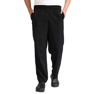 starchef麦厨黑色厨师裤子男厨房修身加厚秋冬宽松松紧裤后厨厨工