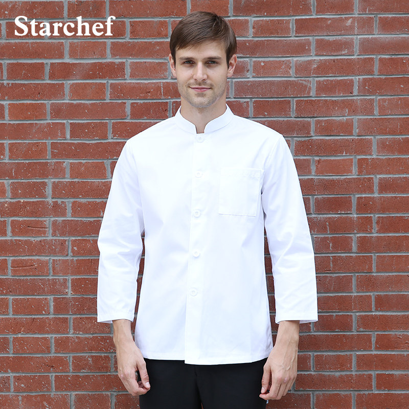 starchef厨师服短袖夏装男女通用工作服酒店后厨单排扣中式餐厅