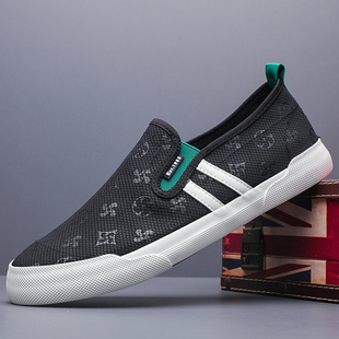 2026新款男鞋春季透气一脚蹬帆布鞋男士休闲鞋潮流板鞋软底网鞋男