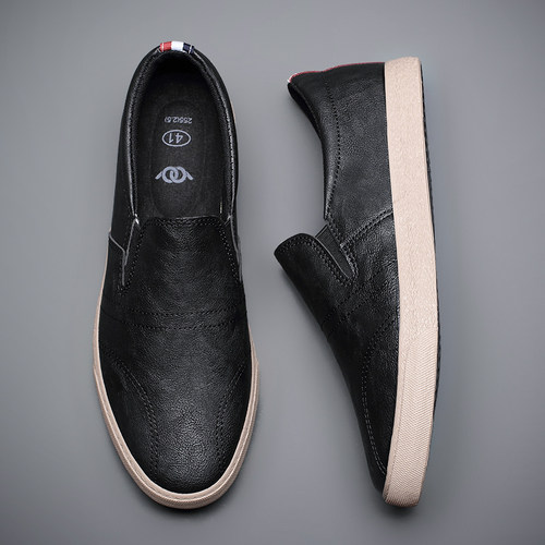 休闲透气软底皮鞋一脚蹬