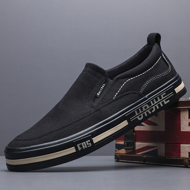 闪步一脚蹬男鞋2026新款透气男士帆布鞋潮流百搭休闲鞋子软底布鞋