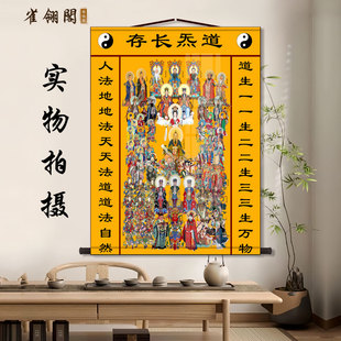 三尺三道家全神图全堂佛全仙图画像挂画三清天尊文殊普贤卷轴画