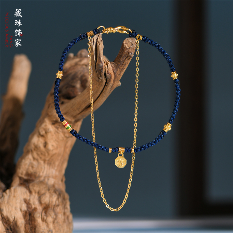 手工錾刻古法金雨渐耳手链