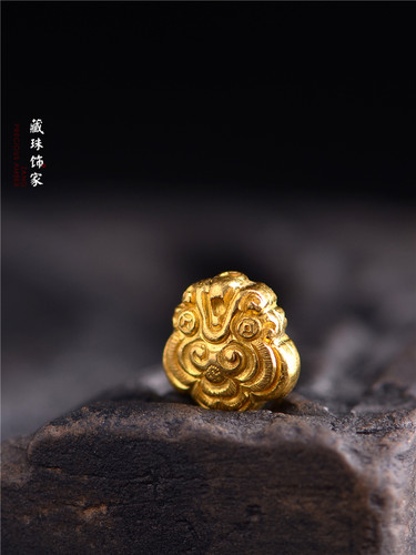 藏珠饰家 足金手工錾刻足金如意祥云背云古法黄金手链手串吊坠 - 封面