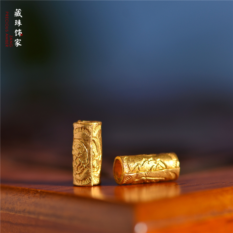 足金錾刻古法黄金雕花桶珠隔珠