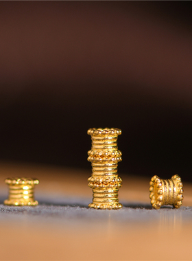 手工錾刻古法黄金路路通小隔珠
