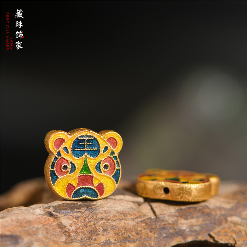 藏珠饰家 足金手工錾刻珐琅烧蓝古法黄金 生肖虎吉祥手链吊坠配饰