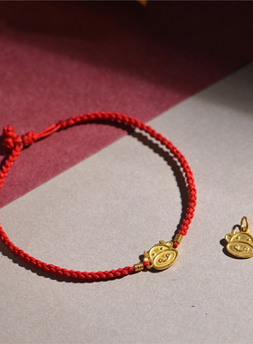 足金手工錾刻编织古法黄金小牛