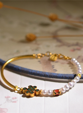 足金古法掐丝烧蓝黄金吉祥如意