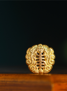 足金手工錾刻古法黄金福寿隔珠