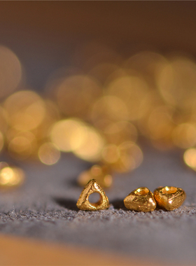 足金錾刻古法黄金三角隔珠小碎金