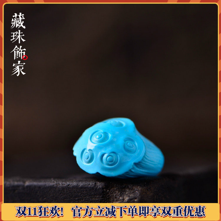 藏珠饰家 天然原矿绿松石吊坠项链 莲藕 睡美人高瓷蓝松苏工精雕