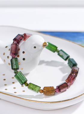 无优化碧玺多棱珠搭配999手工金