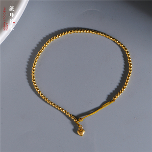 藏珠饰家足金古法黄金转运珠金豆手链手绳女幸运招财素金情侣手串