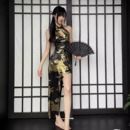 Gentle 黑金旗袍连衣裙 wind新中式 辣妹复古露背挂脖气质修身