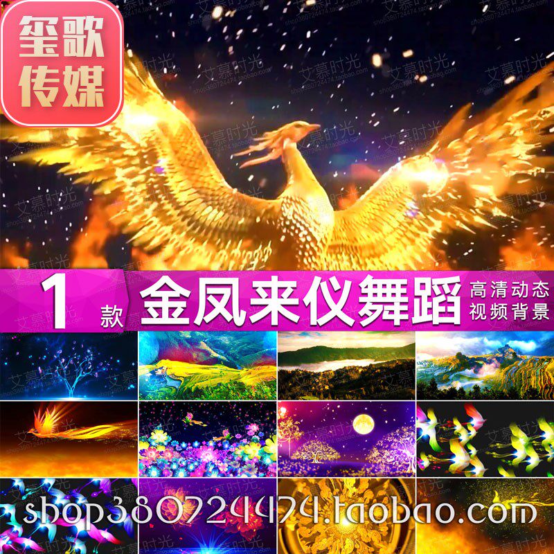 金凤来仪 少儿元旦舞蹈比赛凤凰浴火重生led大屏舞台背景视频素材