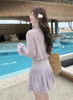紫色系漂亮C161-61减龄淑女季套夏新装两款气质花边荡领上衣短裙