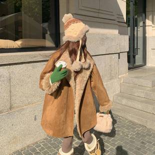 棕色羊羔新B115-80外套女季款美拉德冬宽松休闲中长毛款加绒加厚