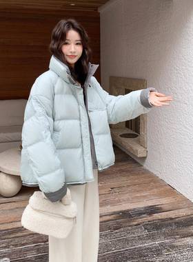 c057-784蓝色版尚百羽搭防风立时领绒服女冬季韩新款宽松保暖短面