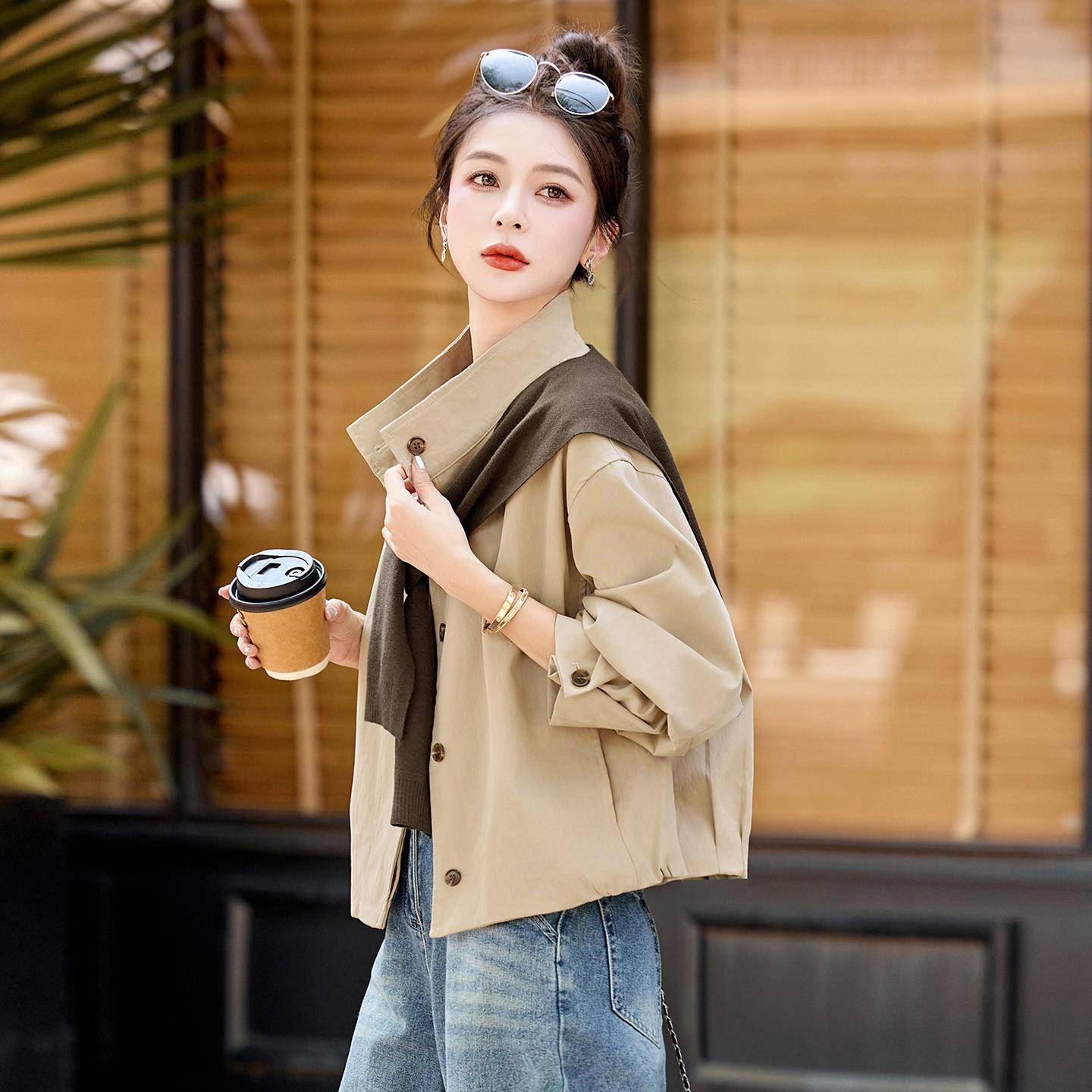 减子韩系百搭小个配休闲ZGE2567Y宽松风衣女秋季新款设计感龄外套