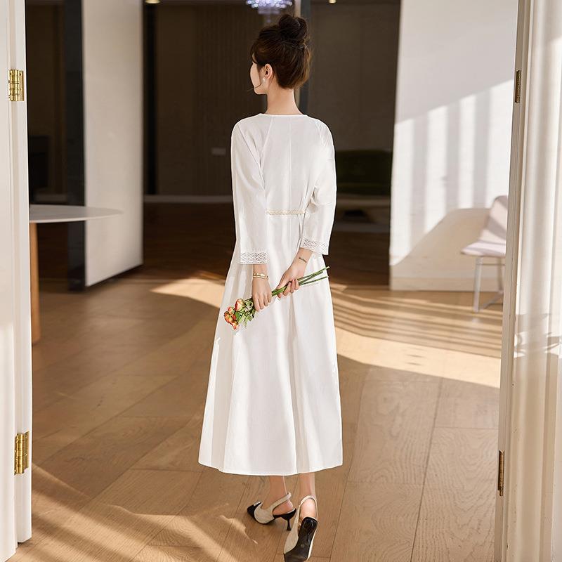 2025秋季裙新款淑女气质MX857-08系带连衣女长袖收腰M显瘦气质长