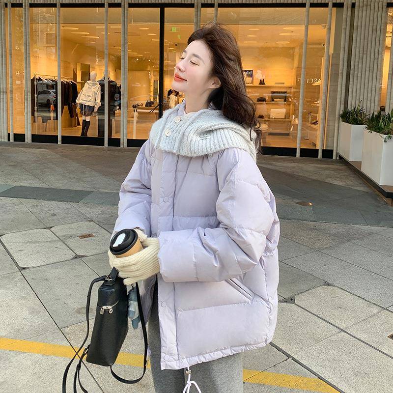 紫系色服C007-876针织连羽绒女帽冬季新款韩小个子保暖加厚白鸭绒