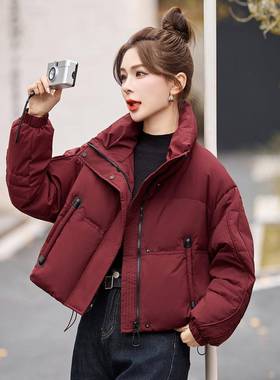 时松尚立领绒服女202羽5年冬新款宽短小个子加厚保暖外套 AZAZ957