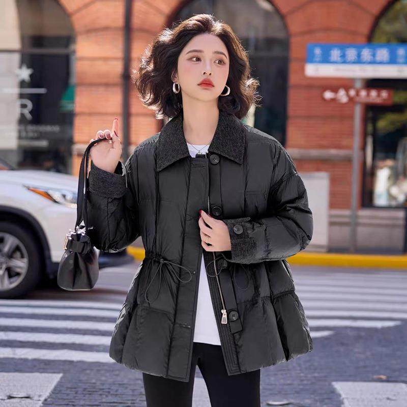 翻羽绒服女冬季小个子绒气质计感收腰领显瘦加厚ZAI20253保暖设白