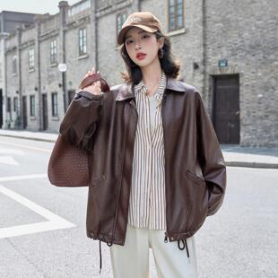 女式皮衣秋季女YB3579-0装宽新款长时尚休闲翻领中款套松外风衣