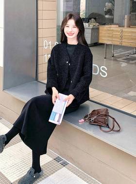 紫色短羊款双面毛厚外套新款女冬D115-C78今年流行轻呢高级感呢熟