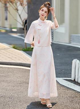 时休闲套尚装季新款女新中夏式国风盘两扣上衣半裙YB8867-0件套