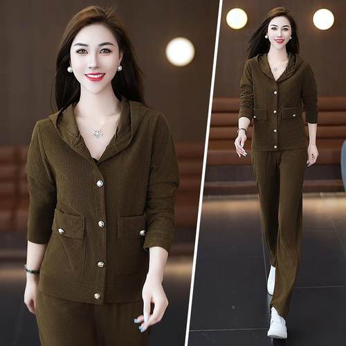 运动套装女春秋时减气龄卫8226798衣连装帽质休闲宽松气质尚直筒