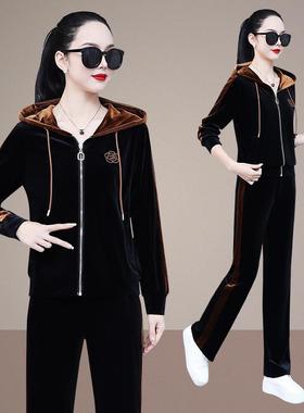 妈妈秋装洋装气新款中老秋年女套春休闲运动金丝绒显瘦两72997件