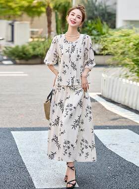 尚时休闲套装夏衣季LB2801-0新款女装印花松上半裙两件宽套裙