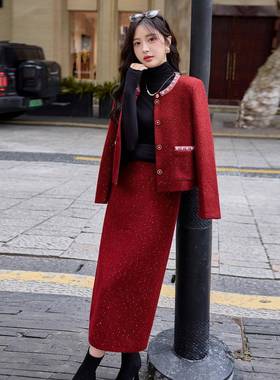 红色ZYA8671J小香风套装外敬服千金高订级感过年套新娘结酒婚冬季