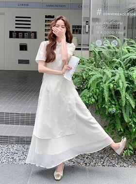 白色新袍中式国风蝴蝶刺温绣连衣裙女夏柔风良气C011-253质绝美改