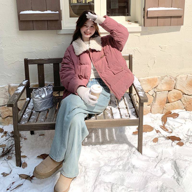 羊羔毛领脱卸粉白可色b270-898鸭绒外翻套