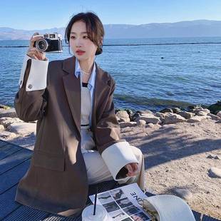咖色时髦复古盐系穿搭闲风衣外套休季 女简约高秋级ZZB2561感 新款