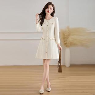 2025新品春秋季女小香风法名钉钻收腰显瘦A字连式衣裙子媛Z53Z538